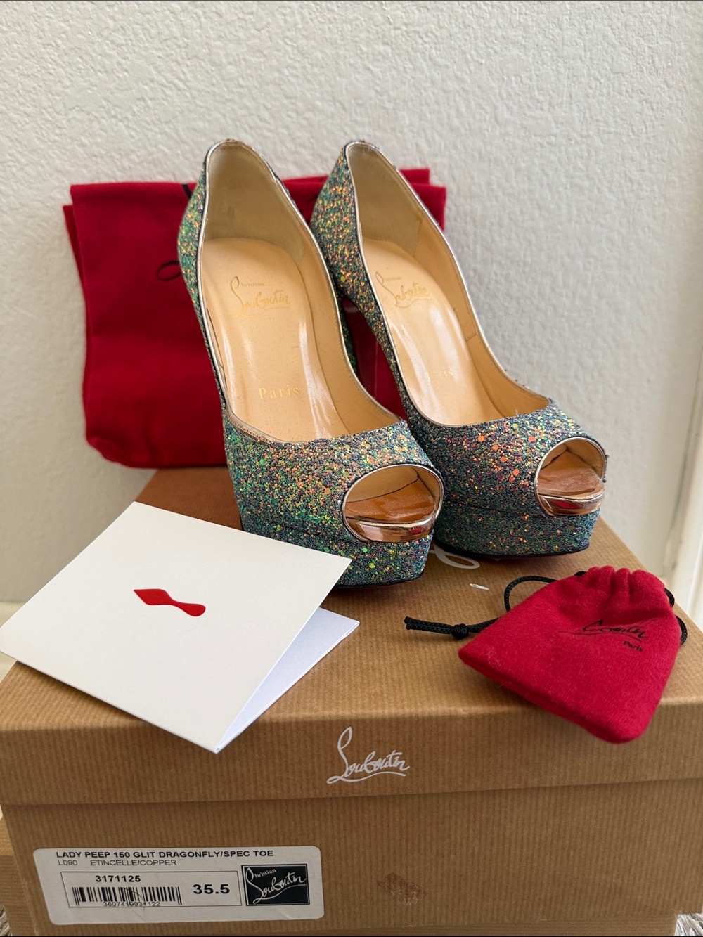 100% Authentic Christian Louboutin Lady Peep 150mm Dragonfly size 35.5